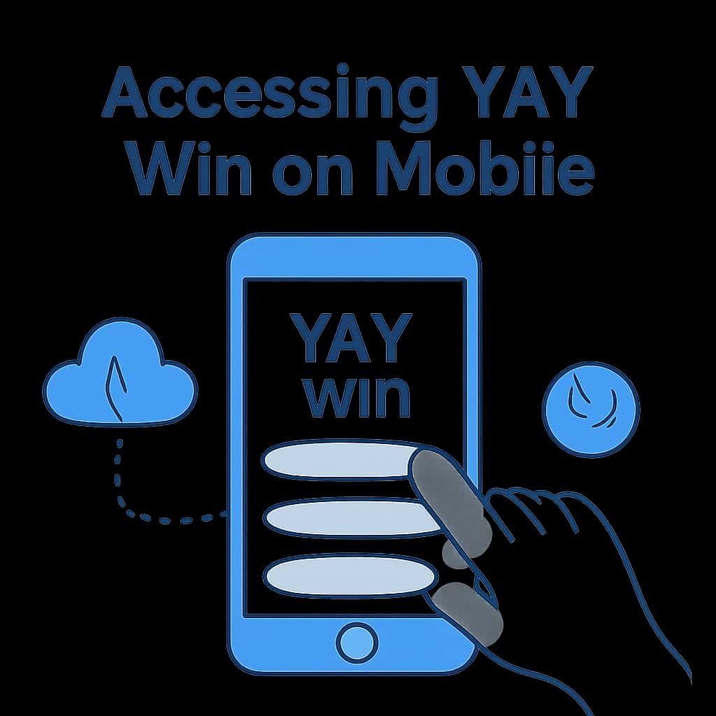 Illustration showing steps to access YAY Win on mobile devices.